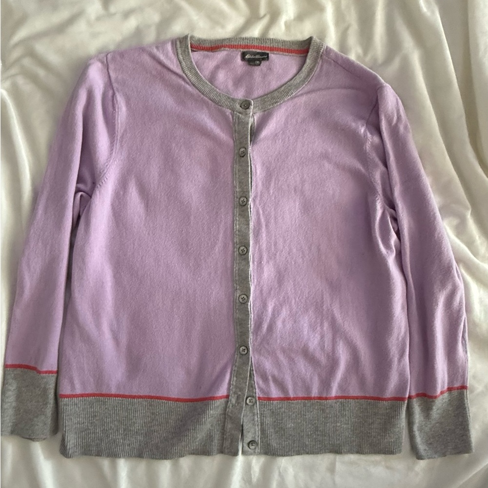 Plus Size Eddie Bauer Women's 2XL Purple & Gray Cardigan Sweater
